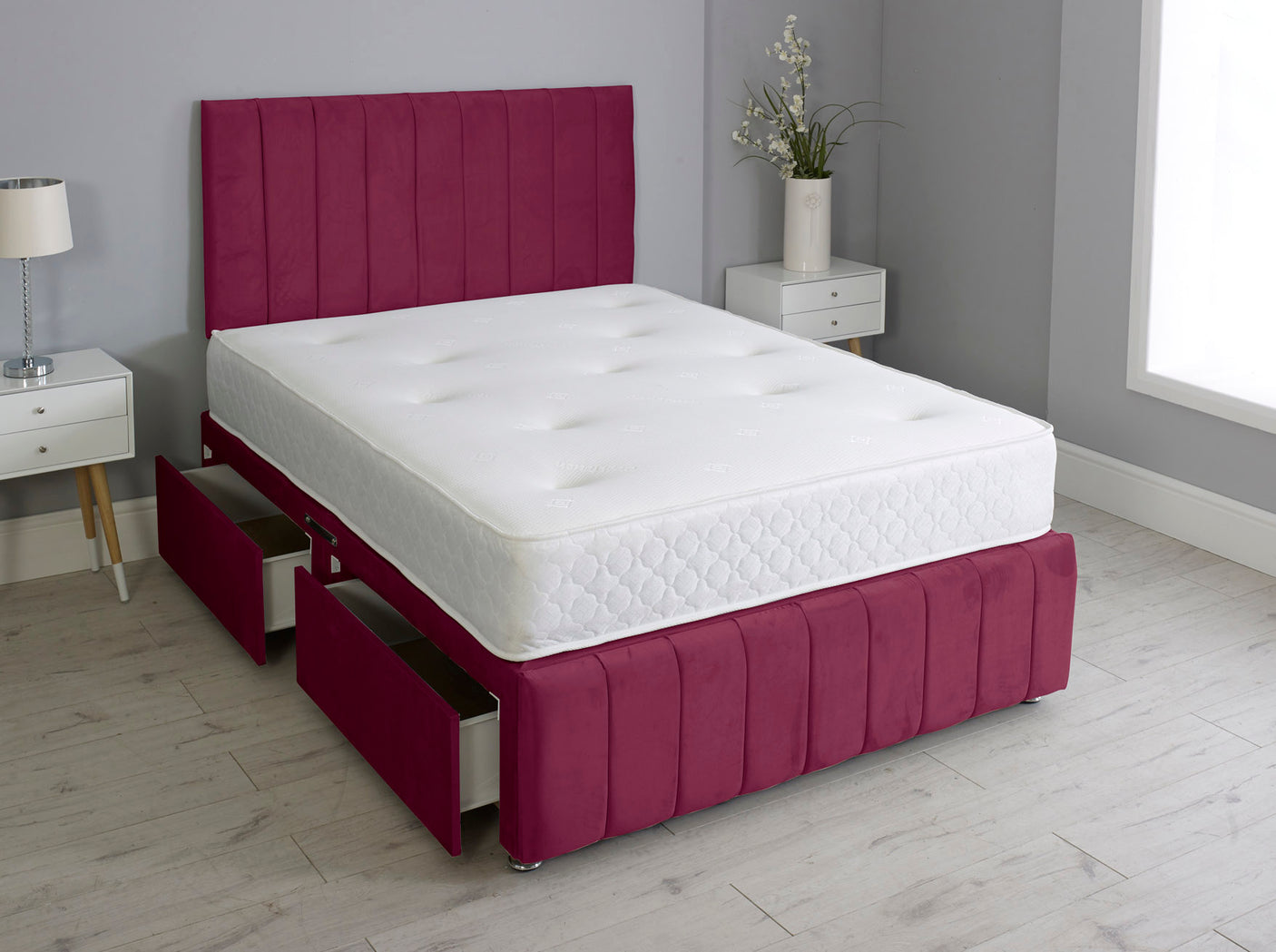 Linear Divan Bed With Footboard And Memory Orthopaedic Mattress