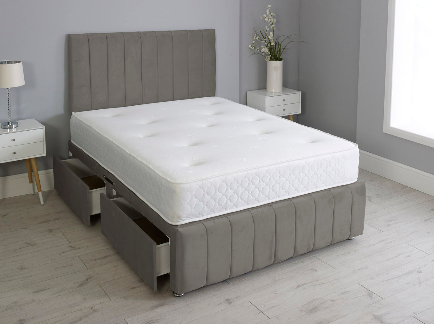 Linear Divan Bed With Footboard And Memory Orthopaedic Mattress