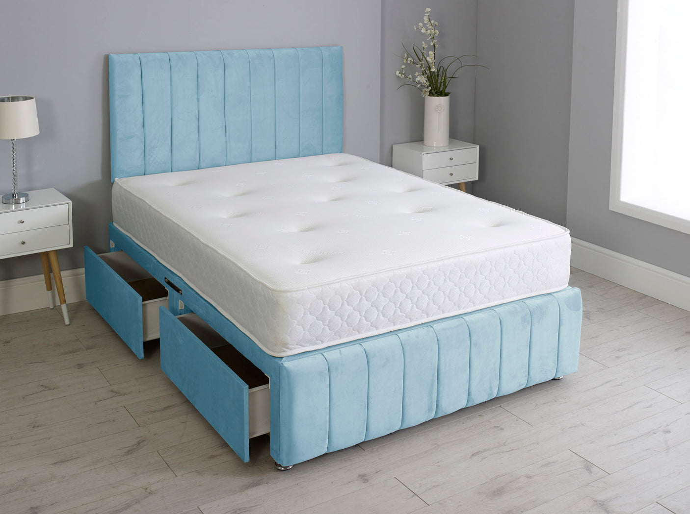 Linear Divan Bed With Footboard And Memory Orthopaedic Mattress