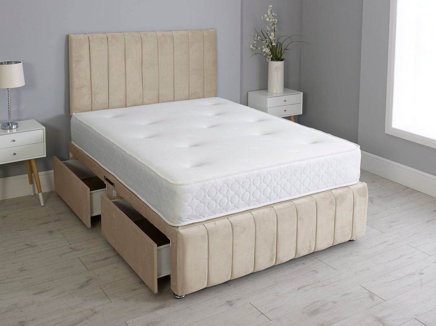Linear Divan Bed With Footboard And Memory Orthopaedic Mattress