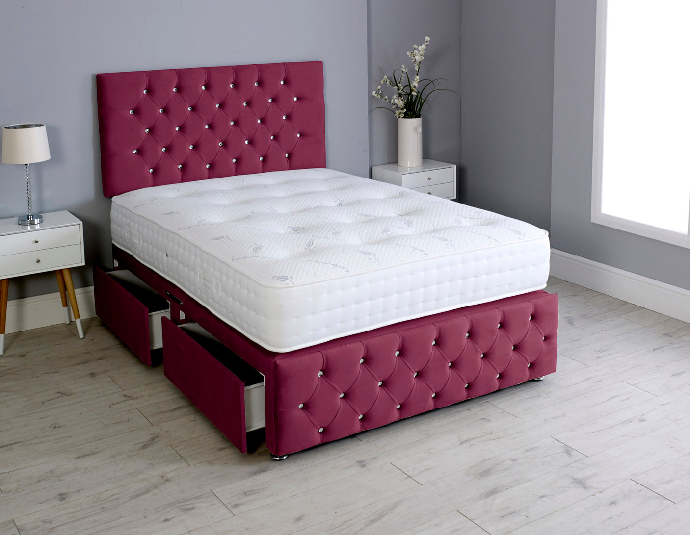 Milly Chesterfield Divan Bed Set With Footboard And Pocket Mattress And Headboard