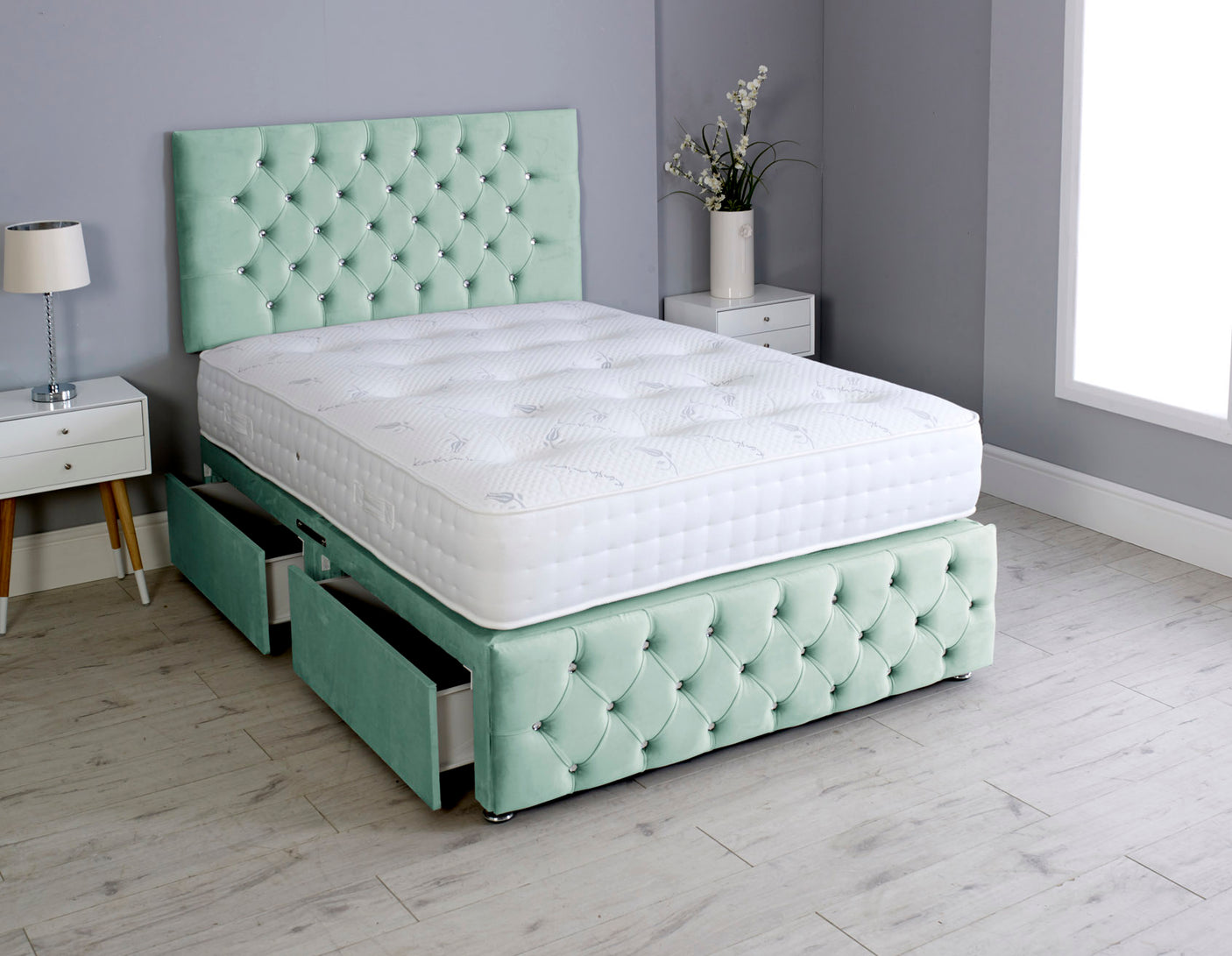 Milly Chesterfield Divan Bed Set With Footboard And Pocket Mattress And Headboard