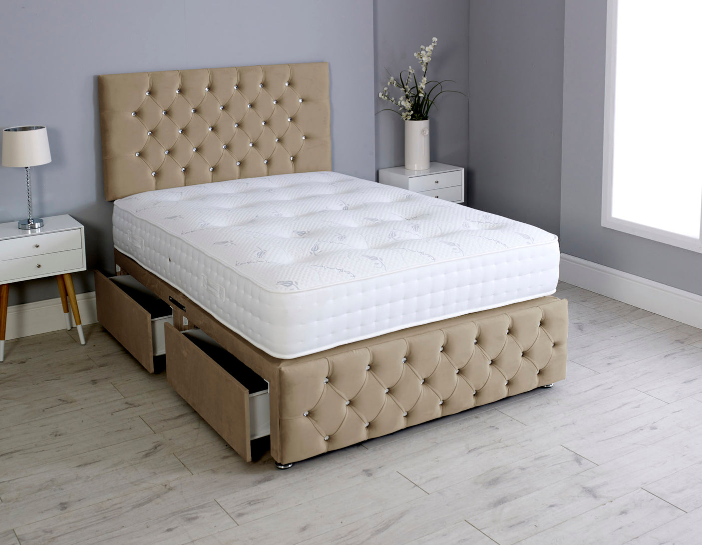 Milly Chesterfield Divan Bed Set With Footboard And Pocket Memory Mattress And Headboard