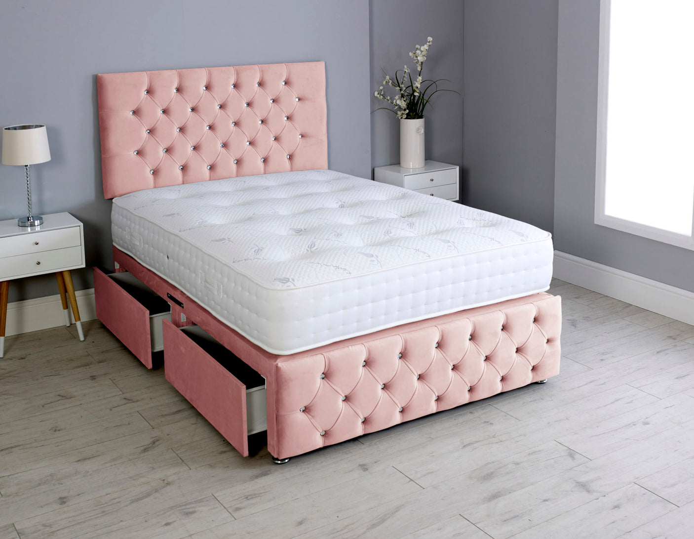 Milly Chesterfield Divan Bed Set With Footboard And Pocket Memory Mattress And Headboard