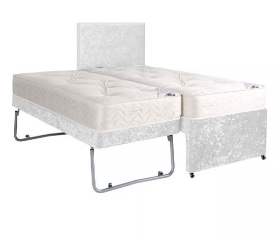 White-Crushed-Velvet-Guest-Bed-Trundle-Bed-2in1-Sleeper-Spare-Room-Bed-Set-Chenille-Divan