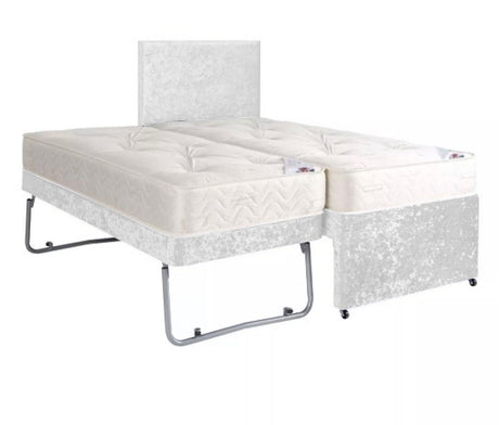 White-Crushed-Velvet-Guest-Bed-Trundle-Bed-2in1-Sleeper-Spare-Room-Bed-Set-Chenille-Divan