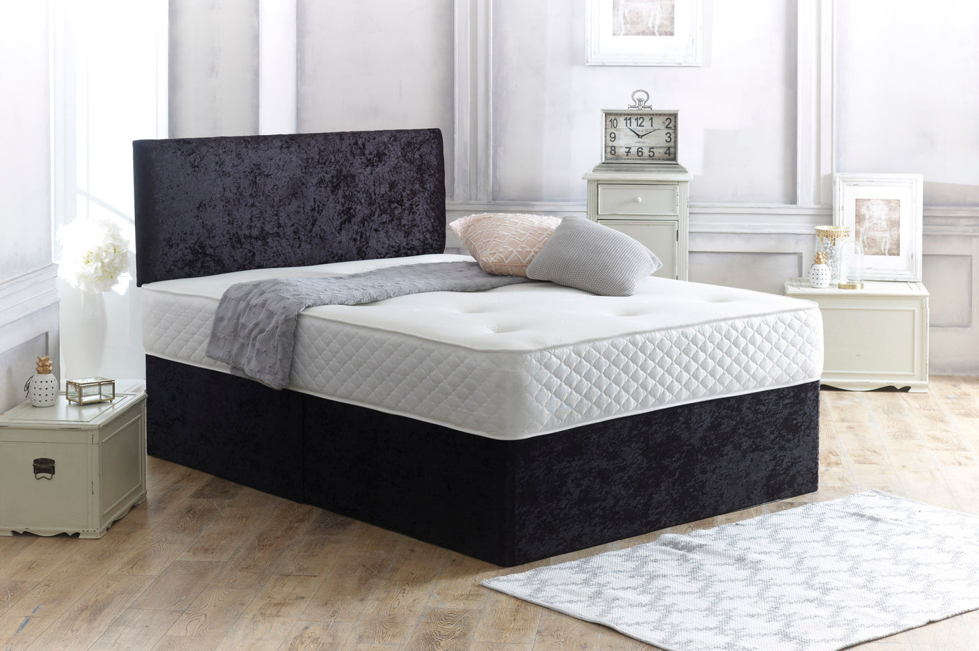 Plain Cassie Divan Bed Set With Memory Sprung Mattress And Headboard