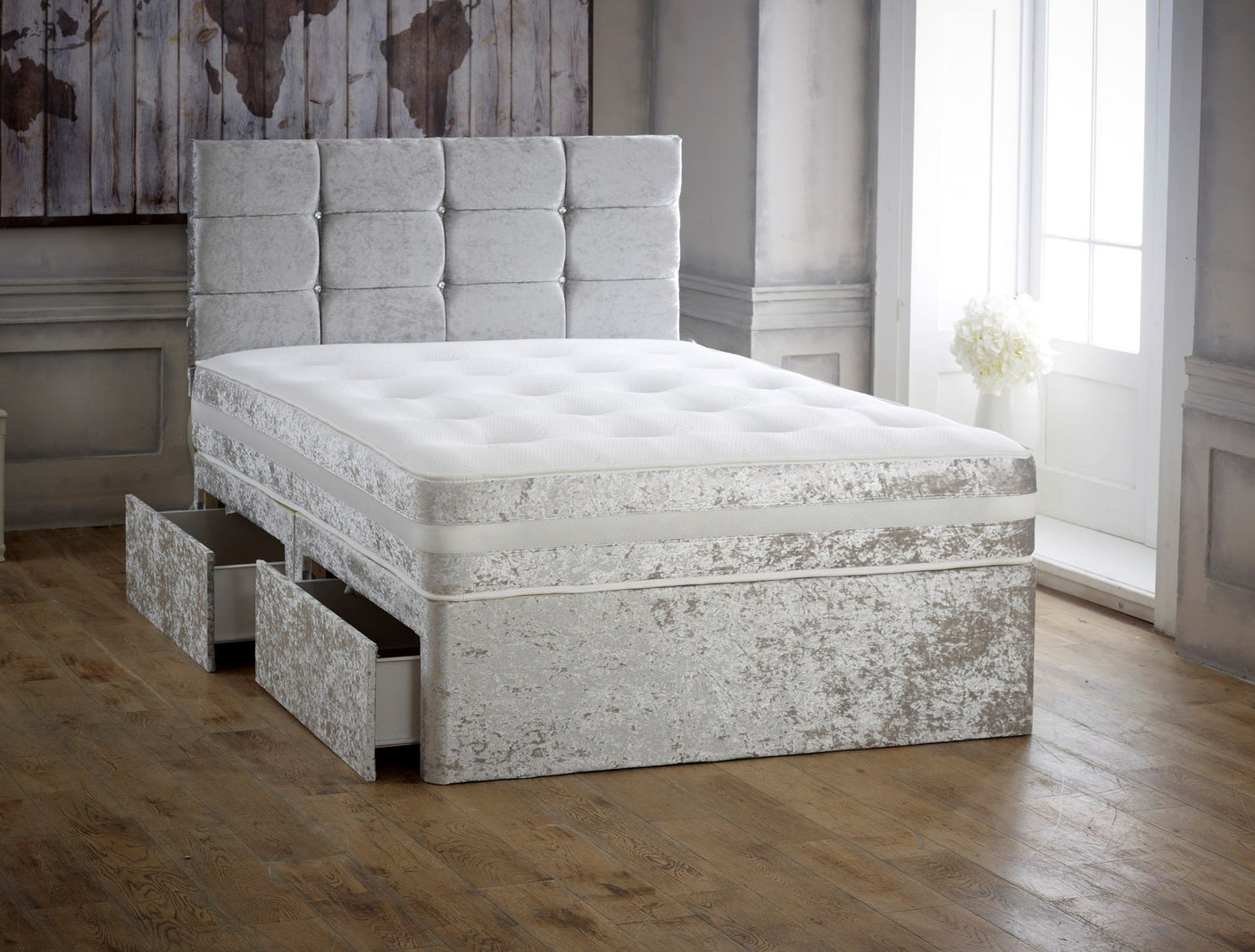 Cube Cassie Divan Bed Set With Memory Sprung Mattress And Headboard