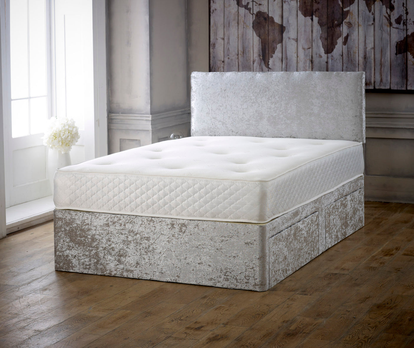 Plain Cassie Divan Bed Set With Memory Sprung Mattress And Headboard