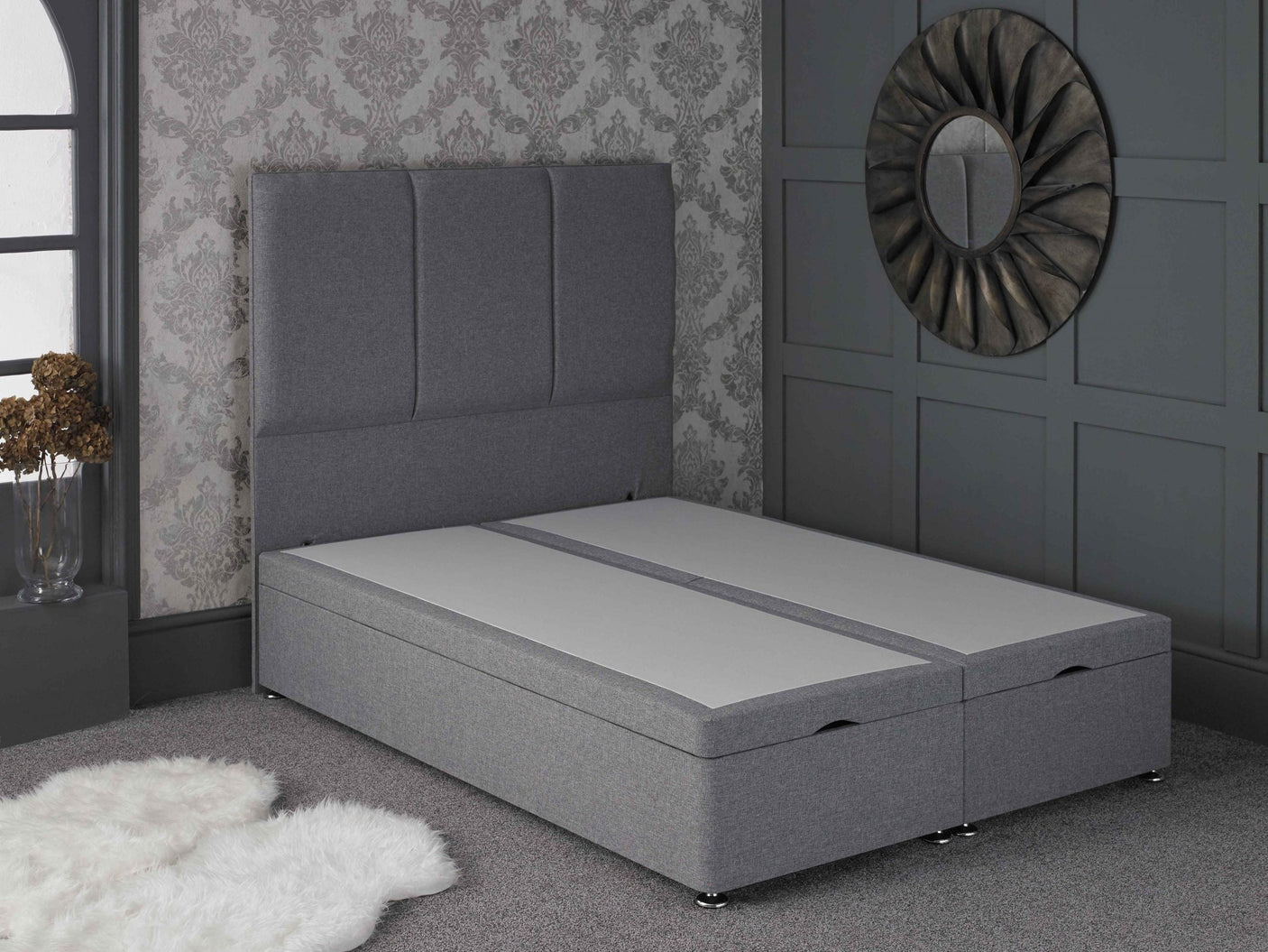 Ottoman Storage Divan Bed With 3 Panel Headboard