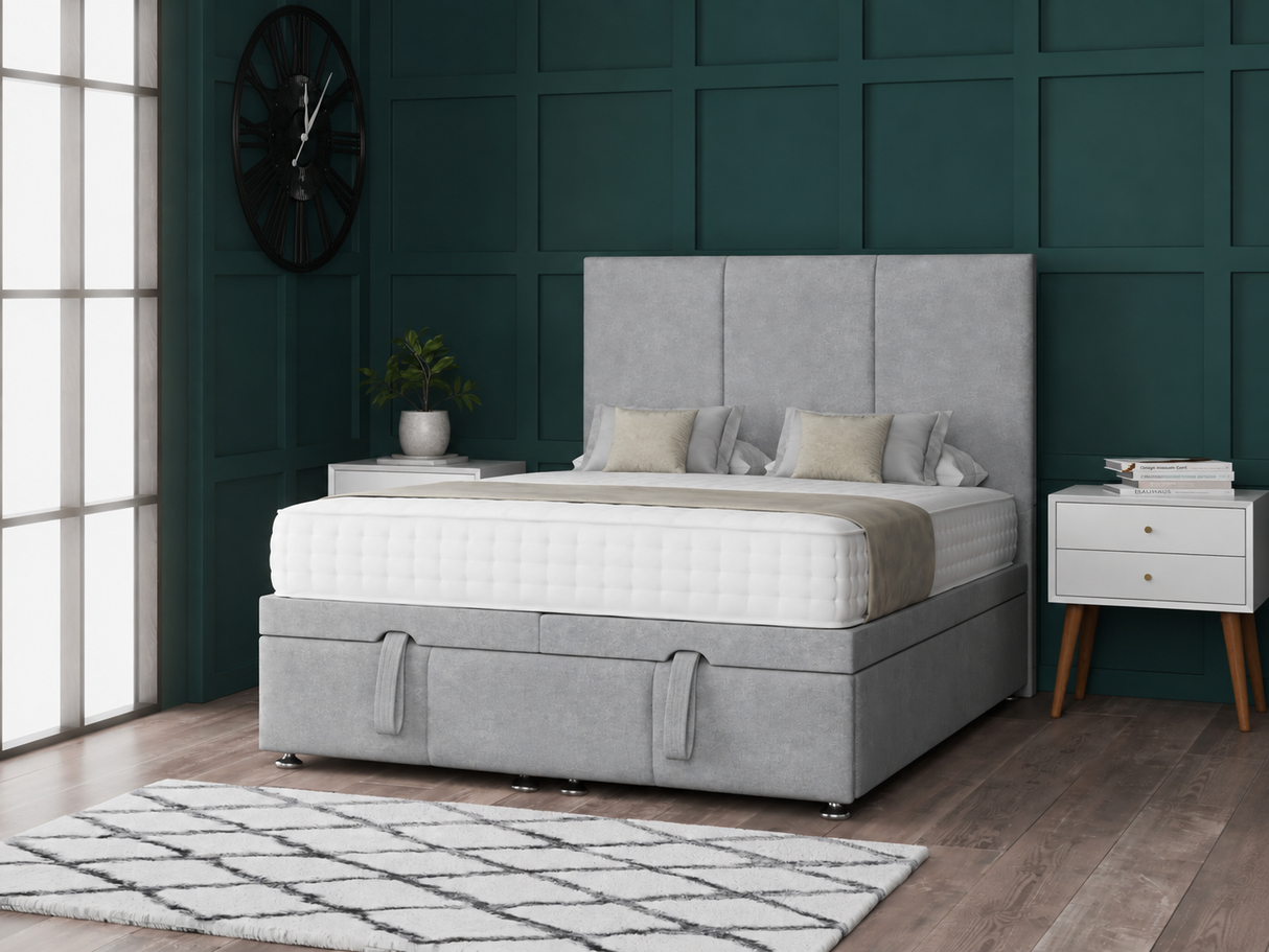 3 Panel Ottoman Storage Divan Bed With Headboard And Footboard