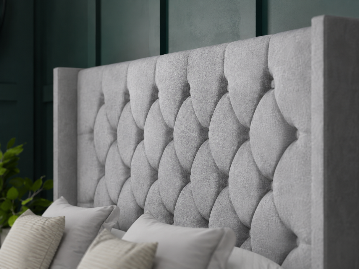 Princess Ottoman Storage Divan Bed With Floor Standing Wing Headboard