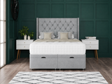 Princess Ottoman Storage Divan Bed With Floor Standing Wing Headboard