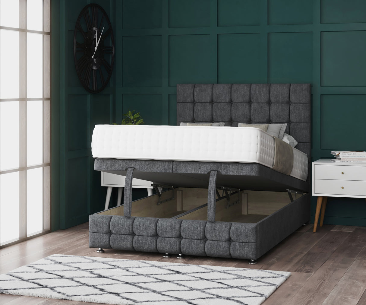 Omega Ottoman Storage Divan Bed With Headboard And Footboard