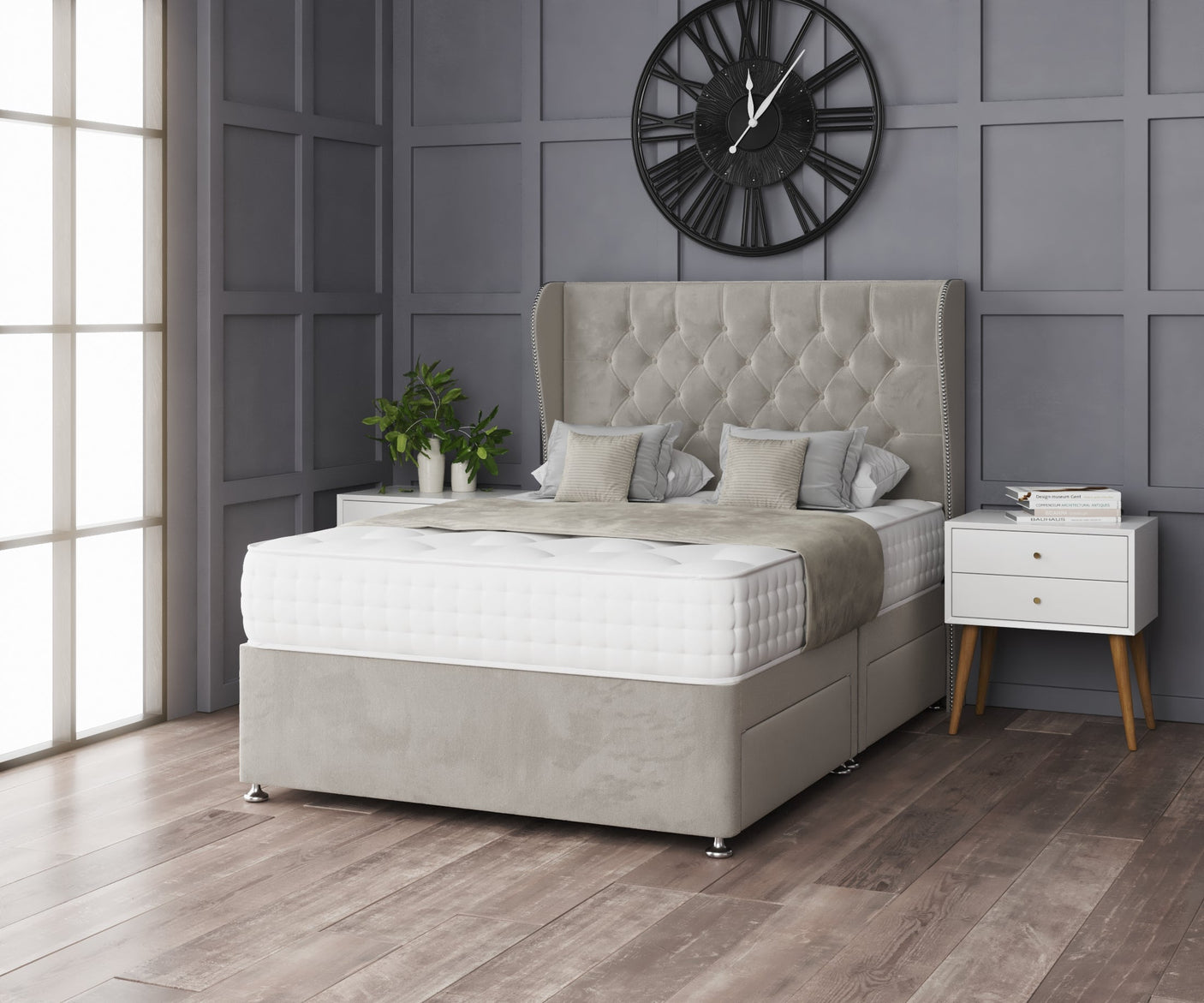 Chesterfield Curved Wing Divan Bed Set With Mattress Options