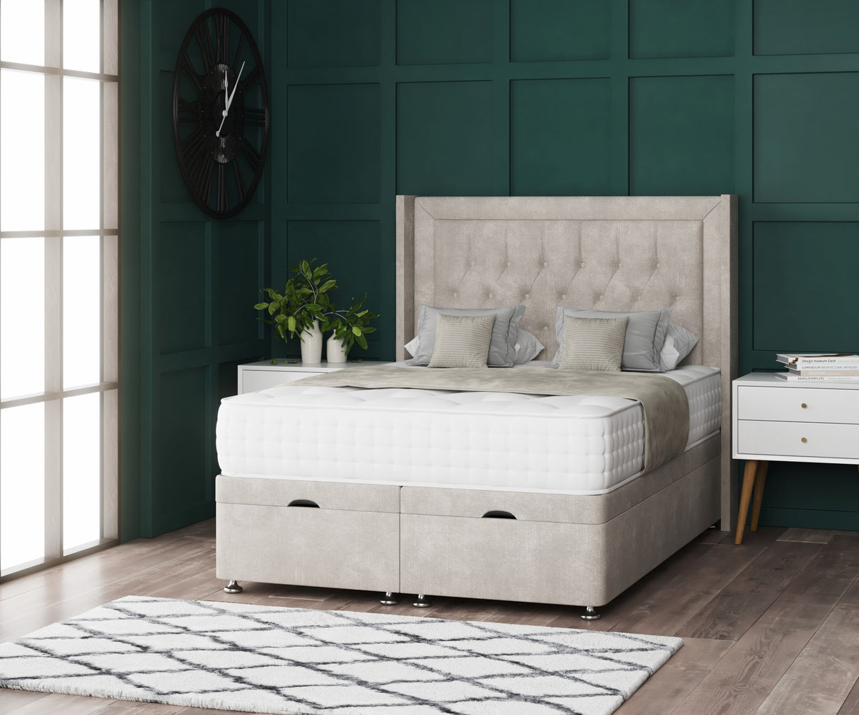 Miami Ottoman Storage Divan Bed With Floor Standing Wing Headboard