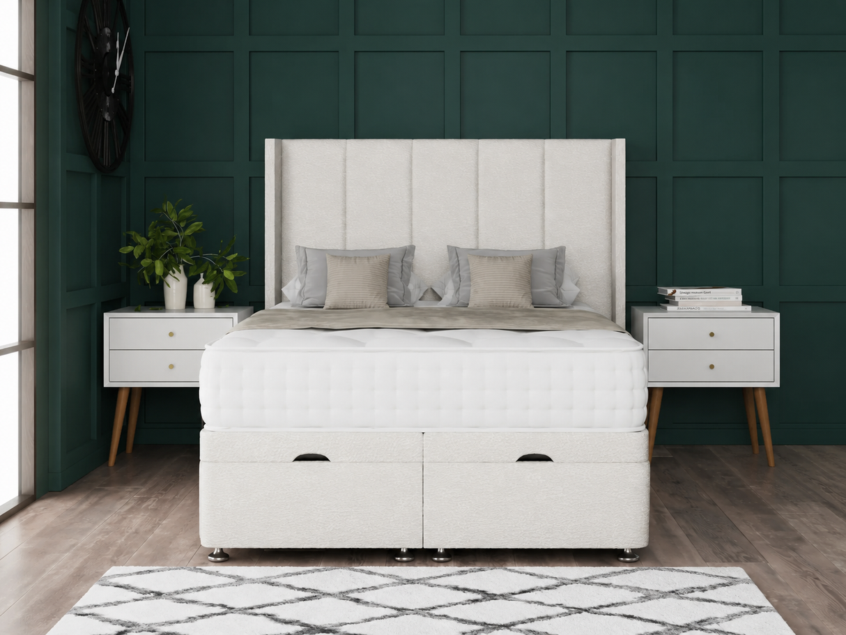 5 Panel Ottoman Storage Divan Bed With Floor Standing Wing Headboard