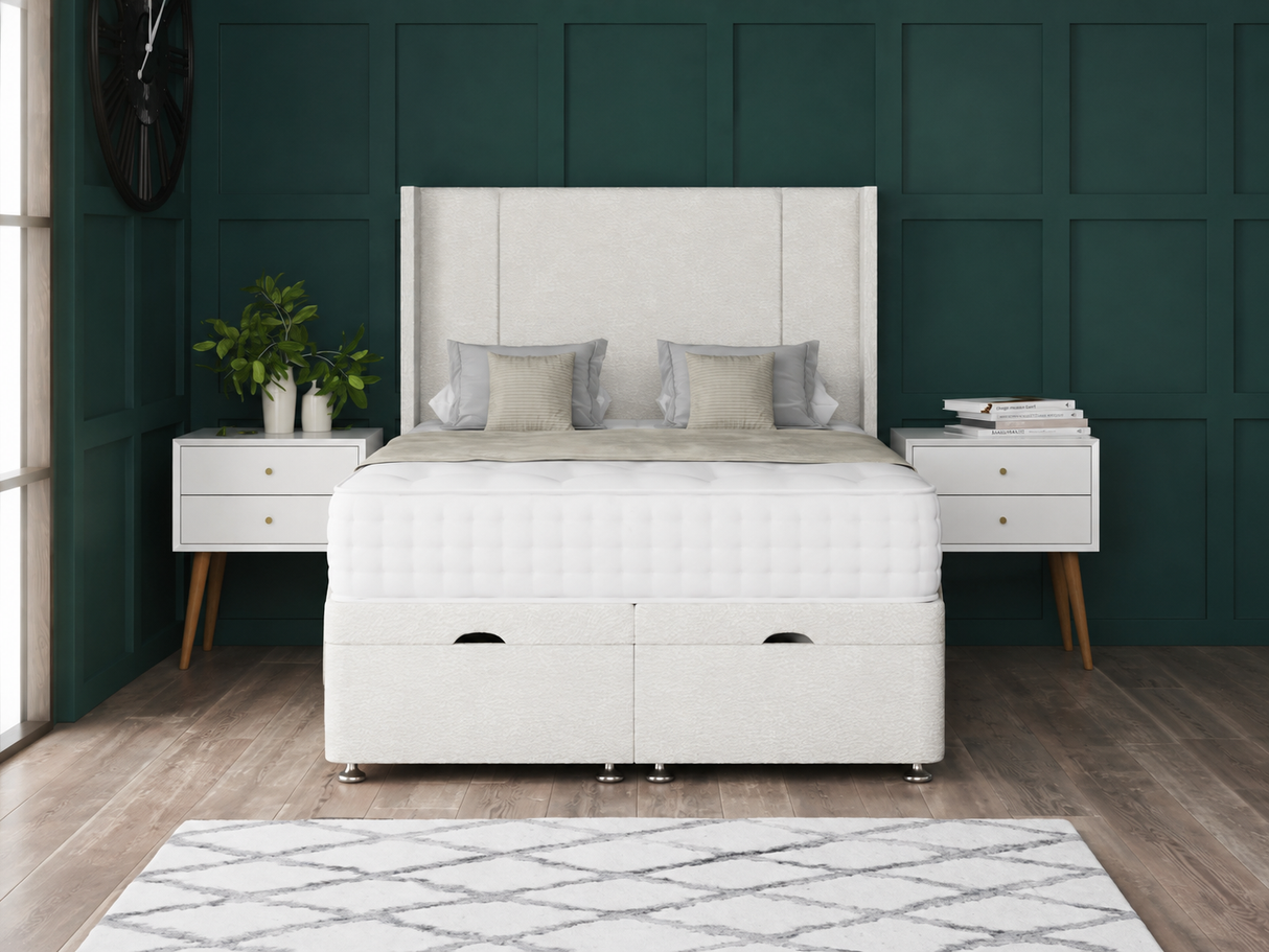Porto Ottoman Storage Divan Bed With Floor Standing Wing Headboard