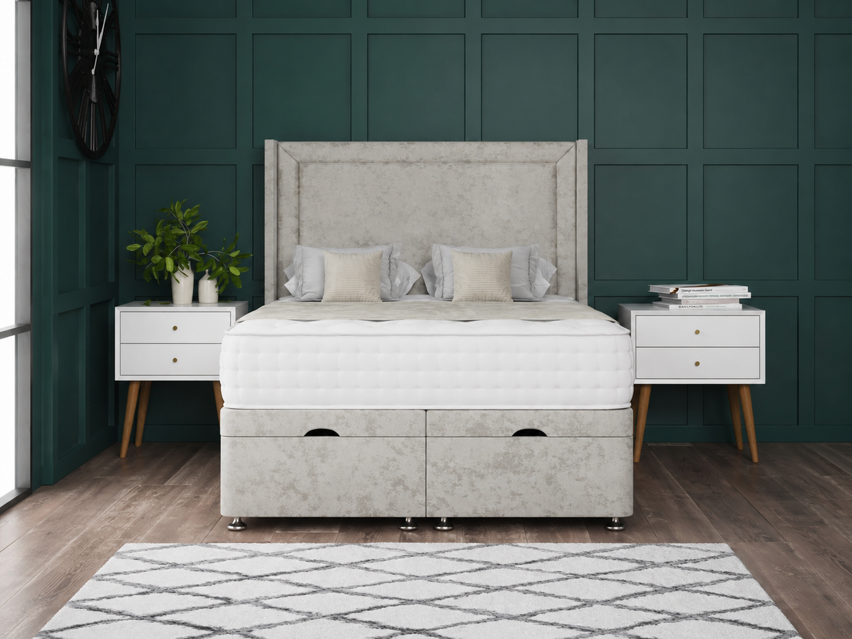 Hannah Ottoman Storage Divan Bed With Floor Standing Wing Headboard