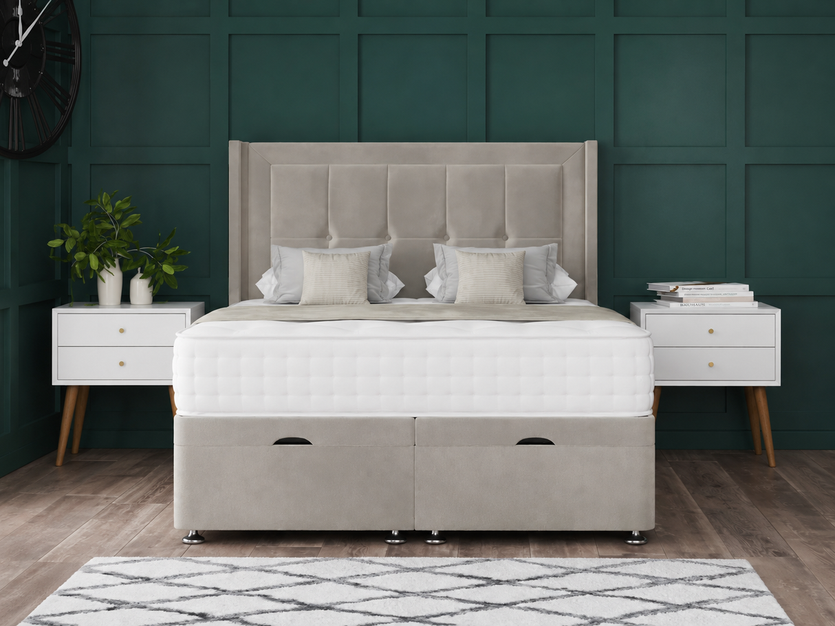 Venice Ottoman Storage Divan Bed With Floor Standing Wing Headboard