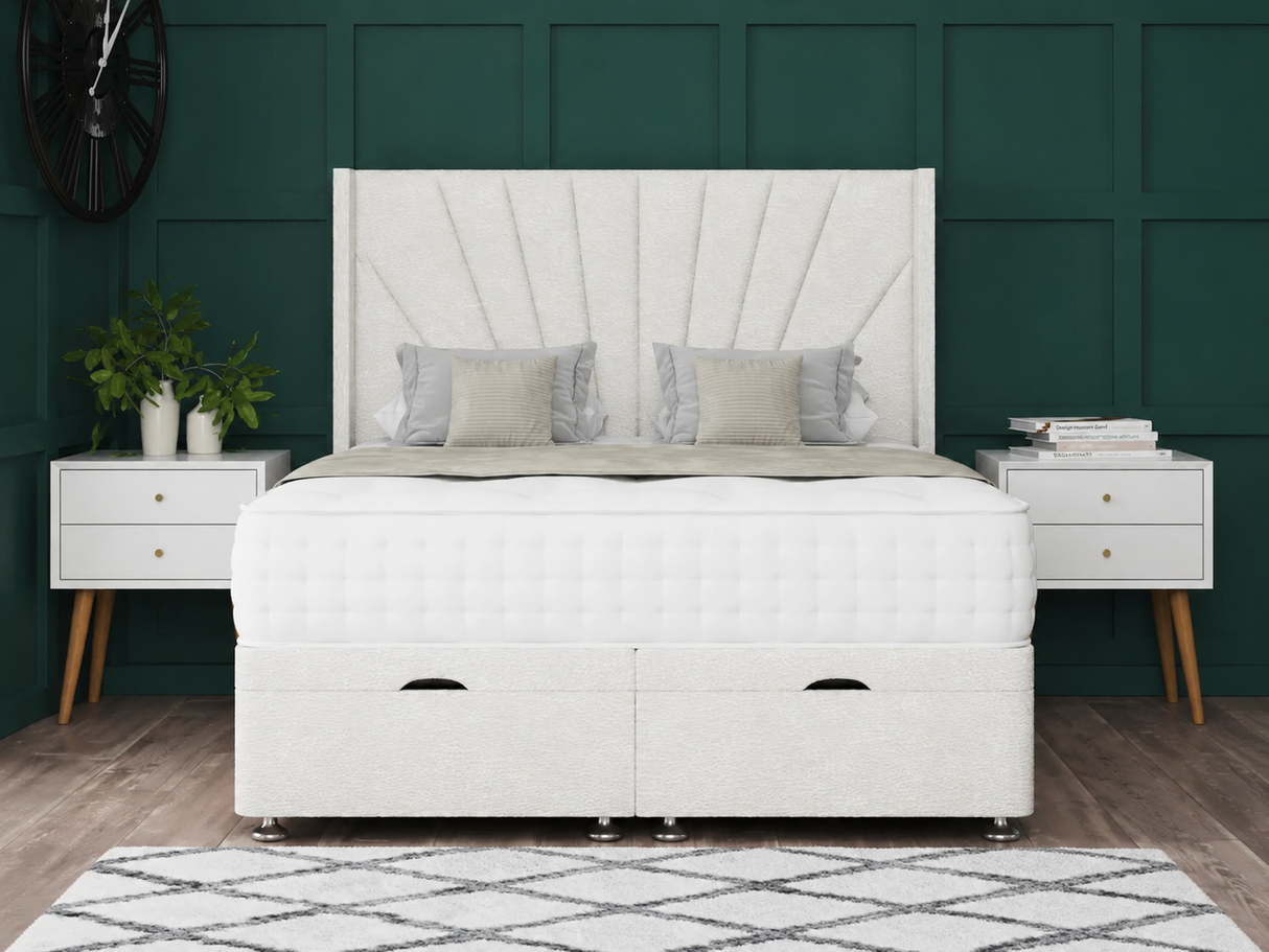 Sunrise Ottoman Storage Divan Bed With Floor Standing Wing Headboard