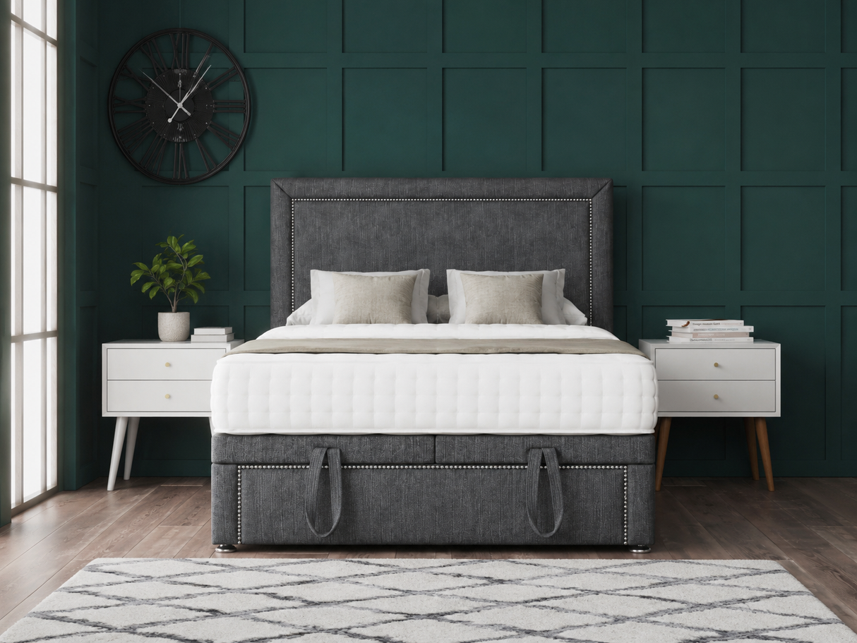 Hannah Beading Ottoman Storage Divan Bed With Headboard And Footboard