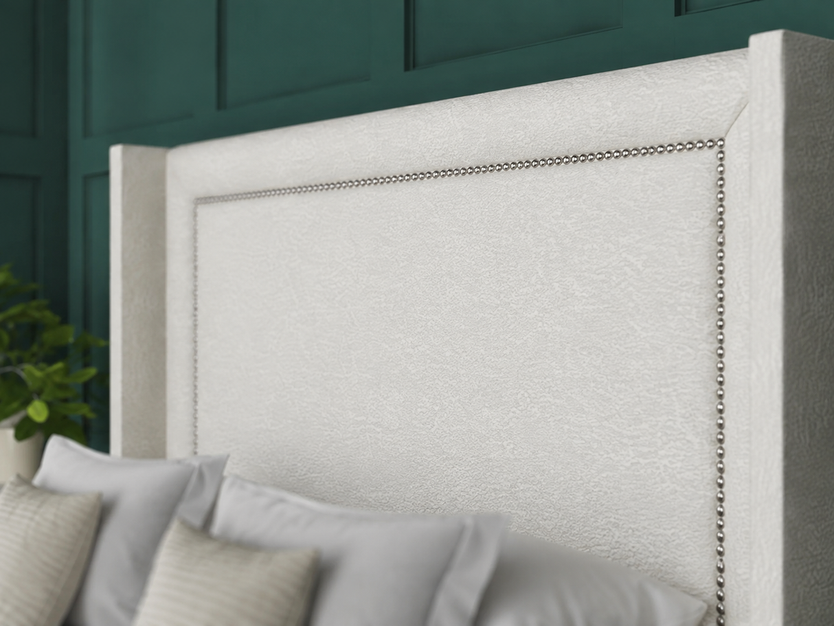 Hannah Beading Ottoman Storage Divan Bed With Floor Standing Wing Headboard