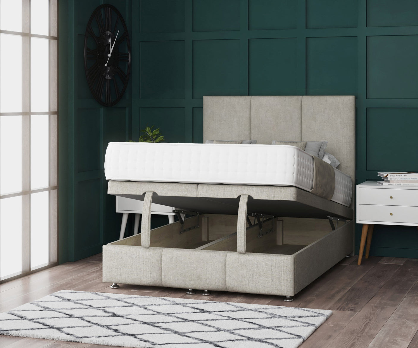 3 Panel Ottoman Storage Divan Bed With Headboard And Footboard