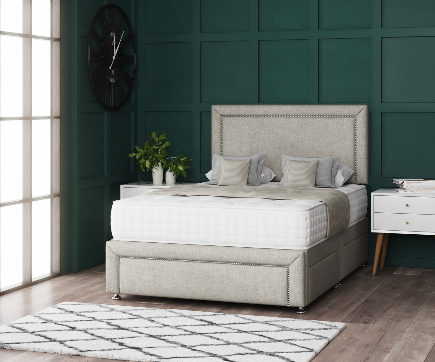 Hannah Beading Divan Bed Set With Footboard And Mattress Options