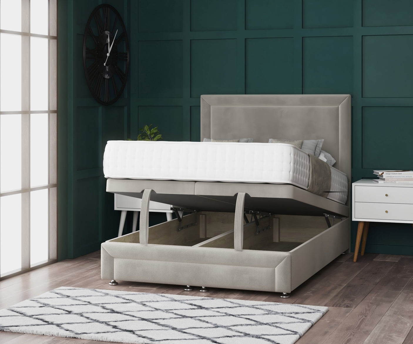 Hannah Ottoman Storage Divan Bed With Headboard And Footboard