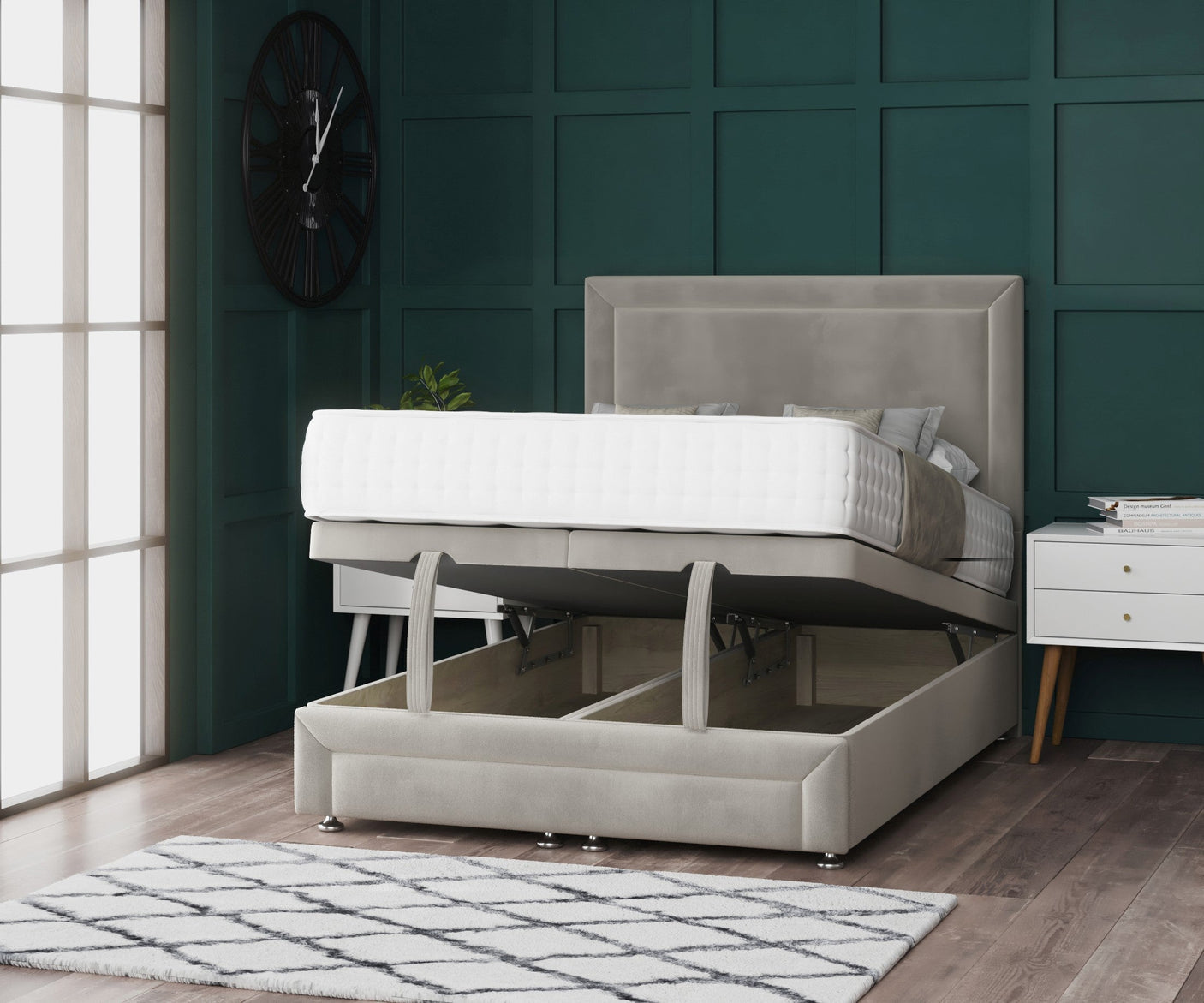 Hannah Ottoman Storage Divan Bed With Headboard And Footboard