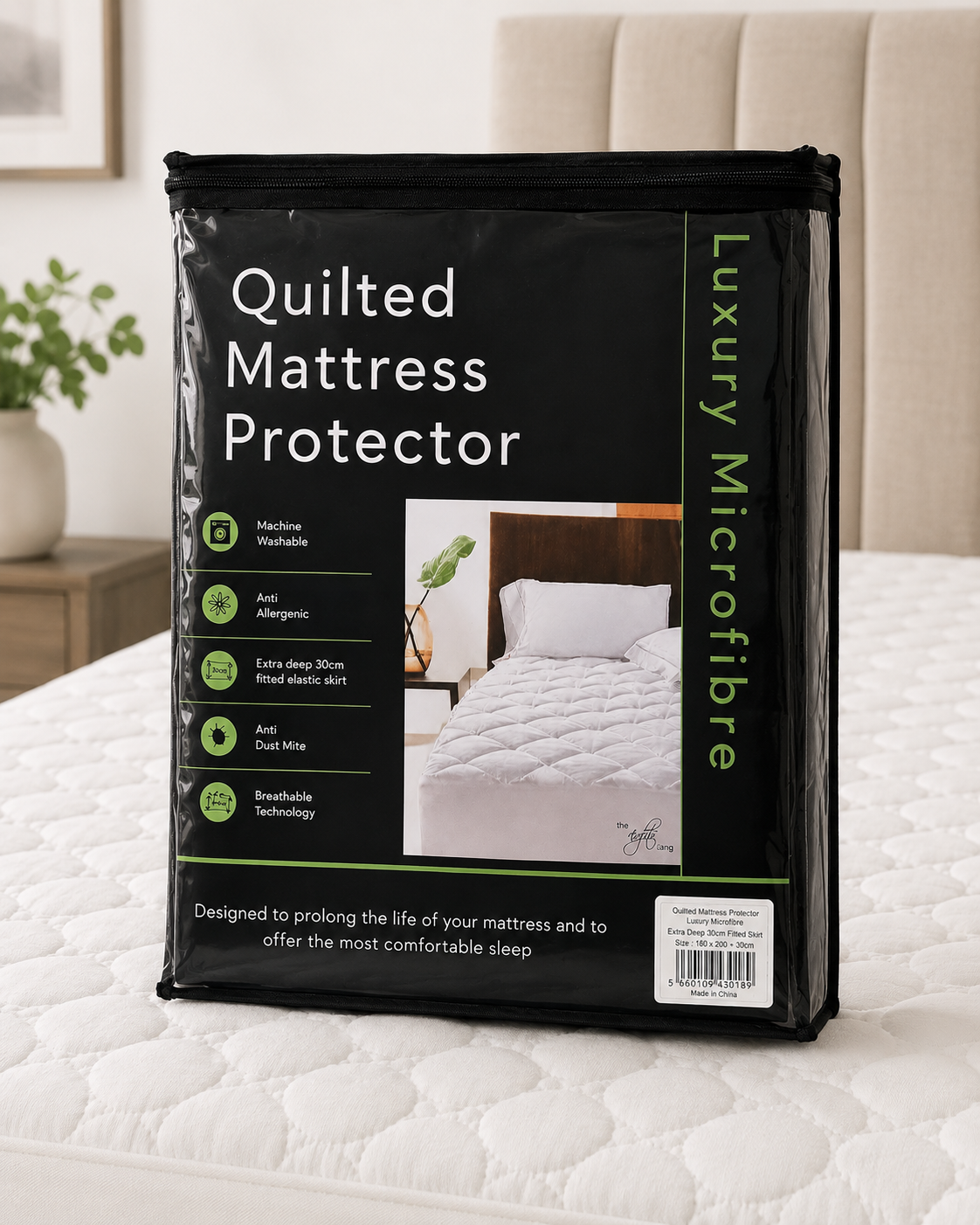 Luxury Waterproof Microfibre Quilted Mattress Protector – fitted corner and skirt