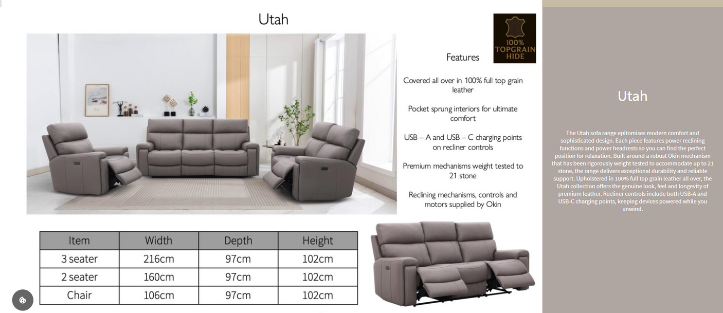 Utah Genuine Leather Recliner Sofa