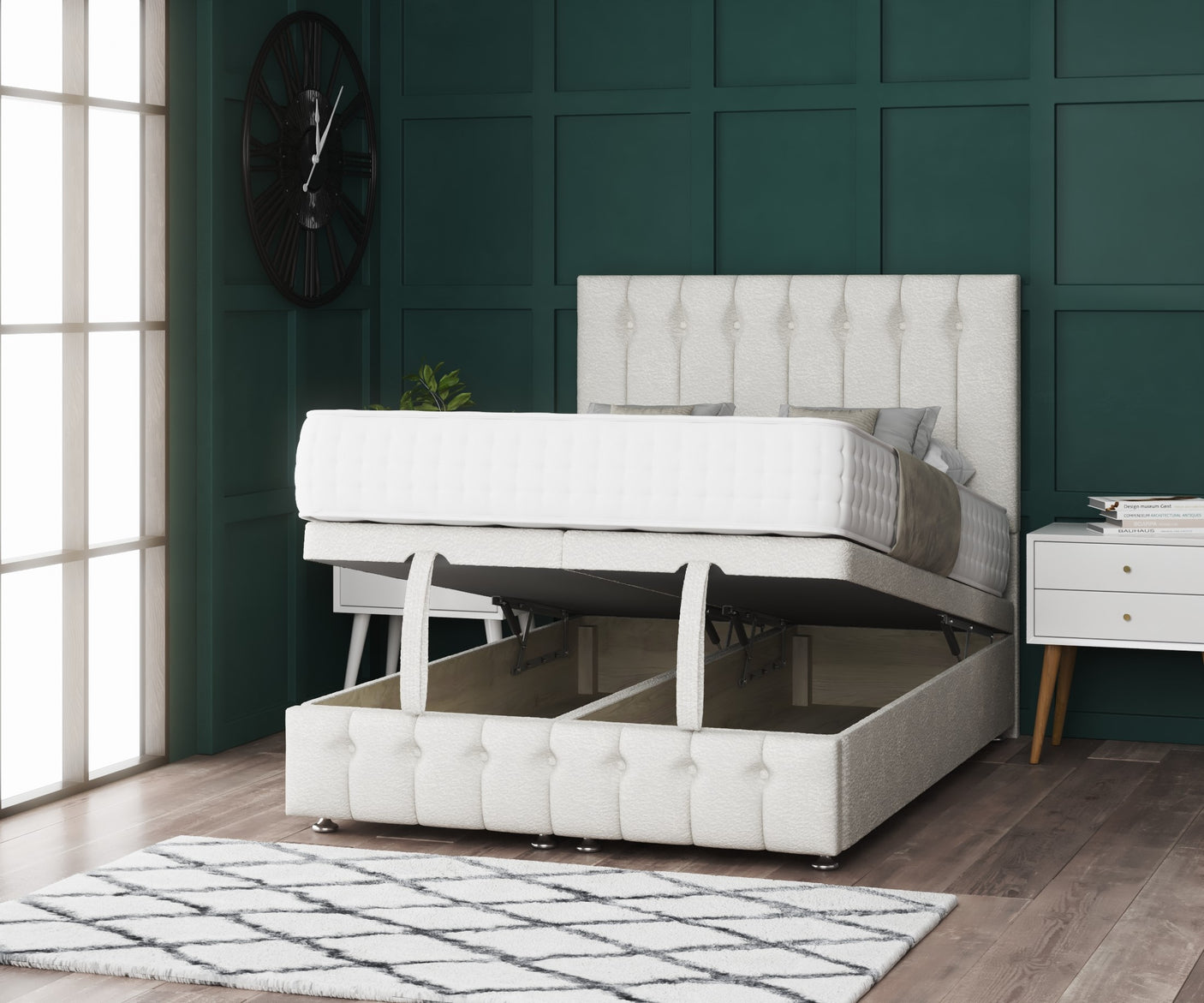 Florence Ottoman Storage Divan Bed With Headboard And Footboard