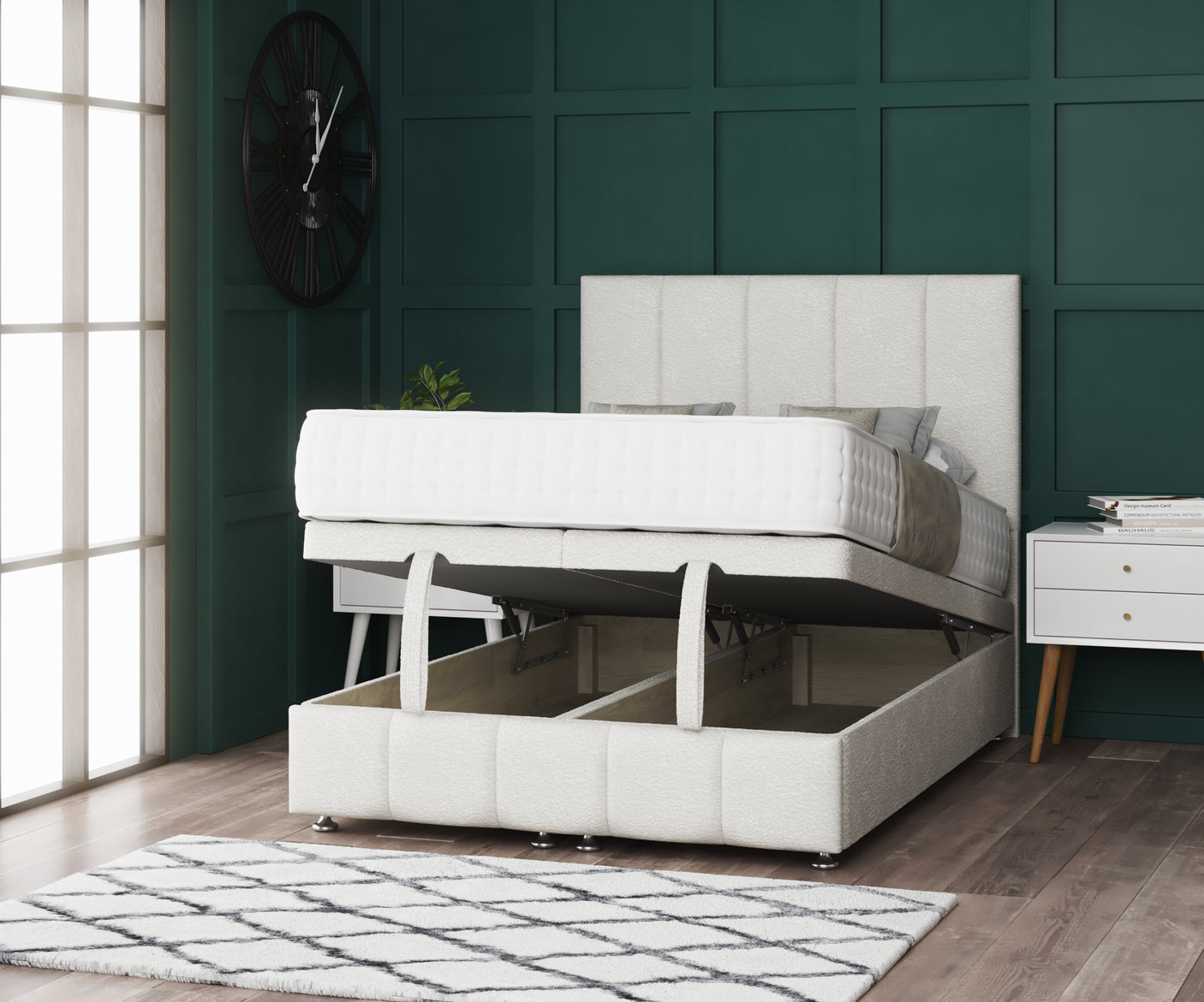 5 Panel Ottoman Storage Divan Bed With Headboard And Footboard