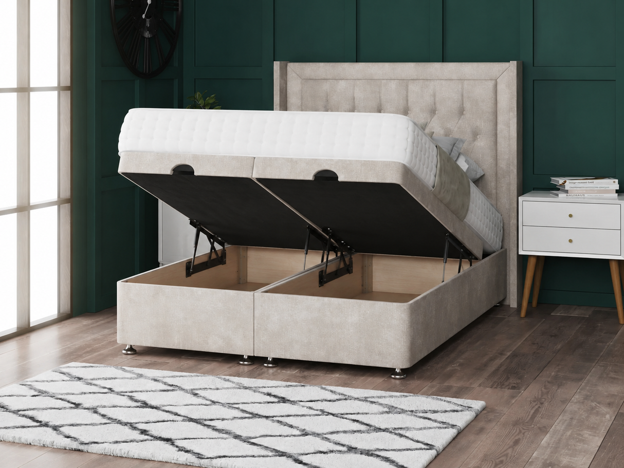 Miami Ottoman Storage Divan Bed With Floor Standing Wing Headboard