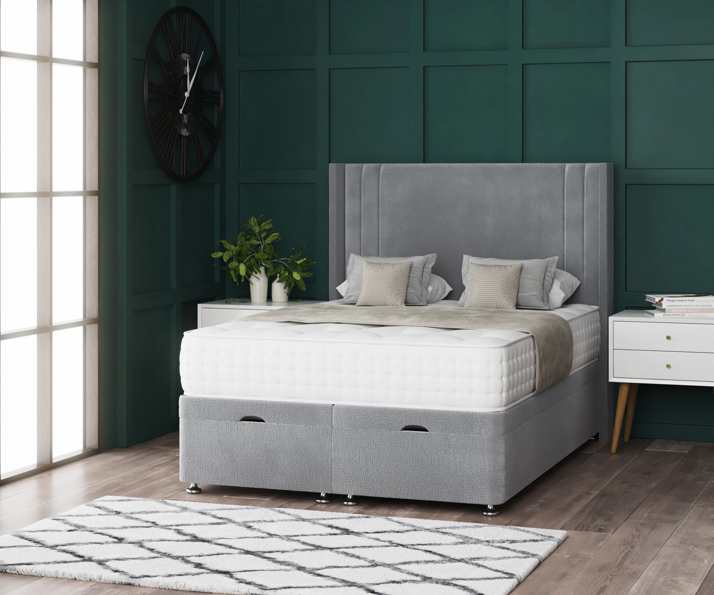 Savannah Ottoman Storage Divan Bed With Floor Standing Wing Headboard