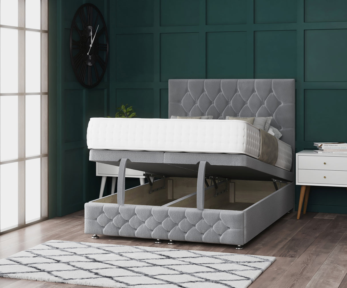Princess Ottoman Storage Divan Bed With Headboard And Footboard