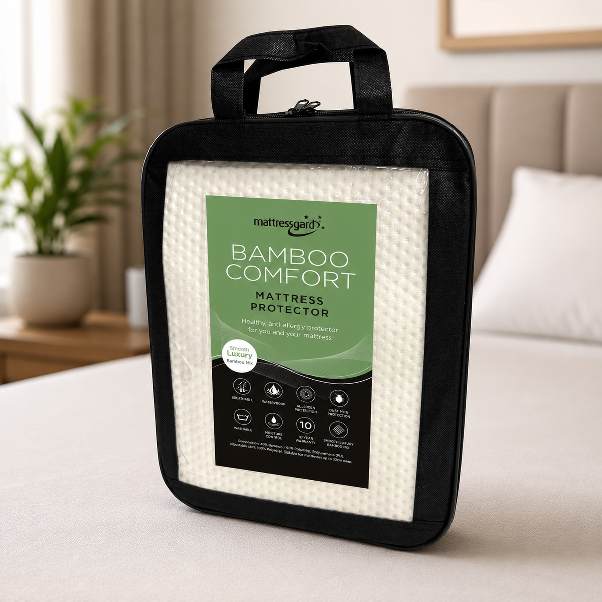 Bamboo Comfort Mattress Protector in its retail packaging
