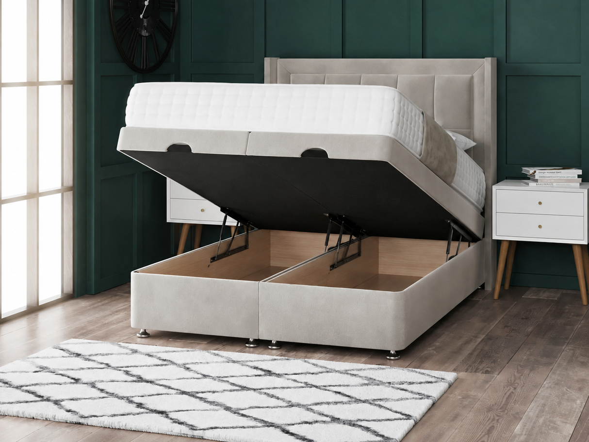 Venice Ottoman Storage Divan Bed With Floor Standing Wing Headboard