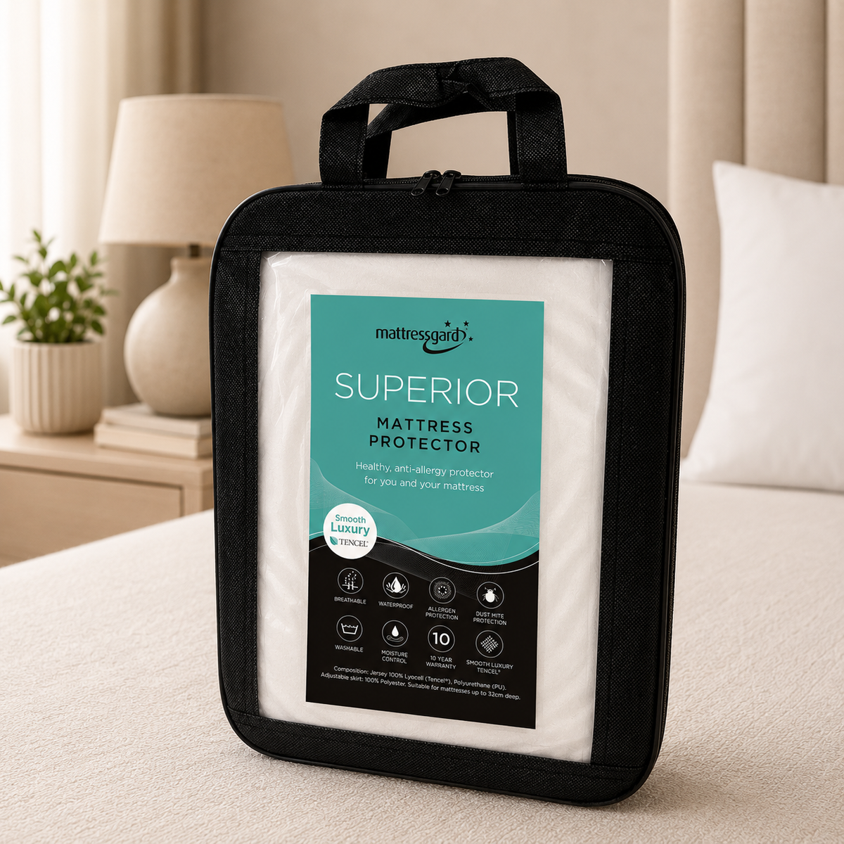 Superior Tencel Mattress Protector in its retail packaging