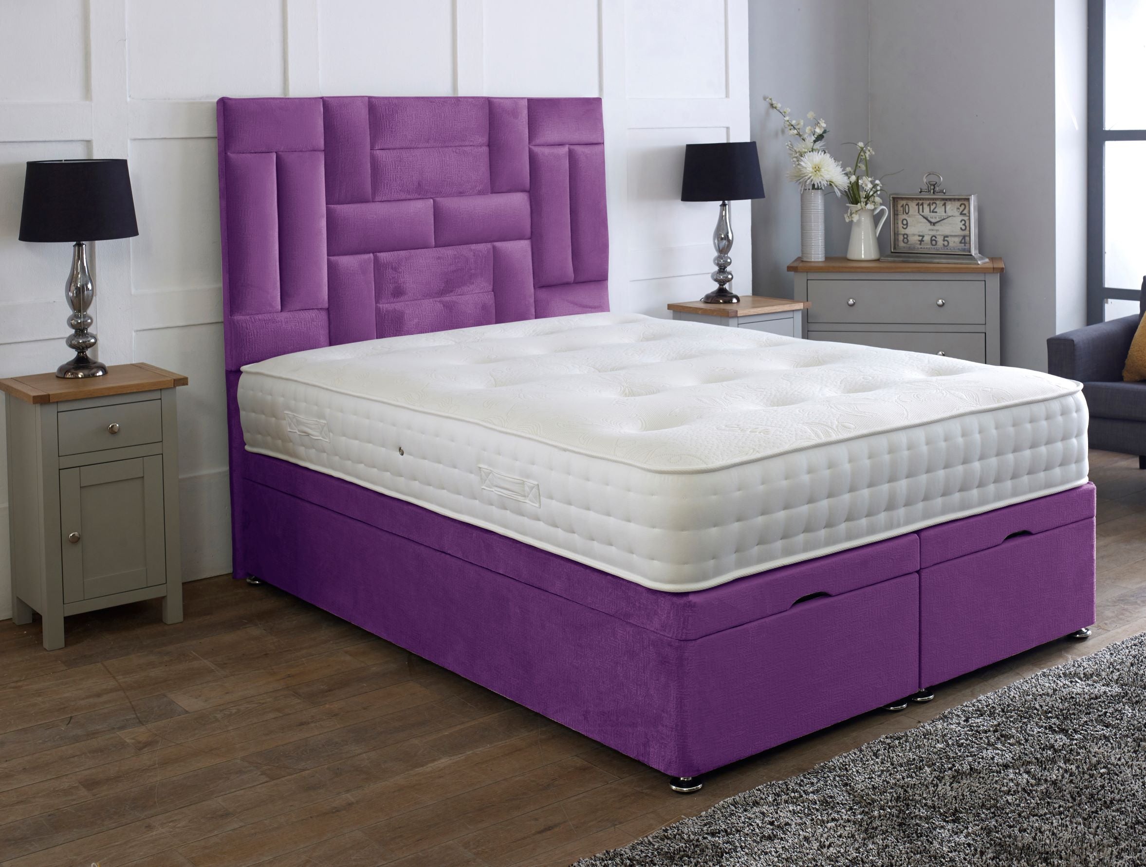 Medusa Ottoman Storage Divan Bed Finished With A 54'' Floorstanding Multi Panel Headboard