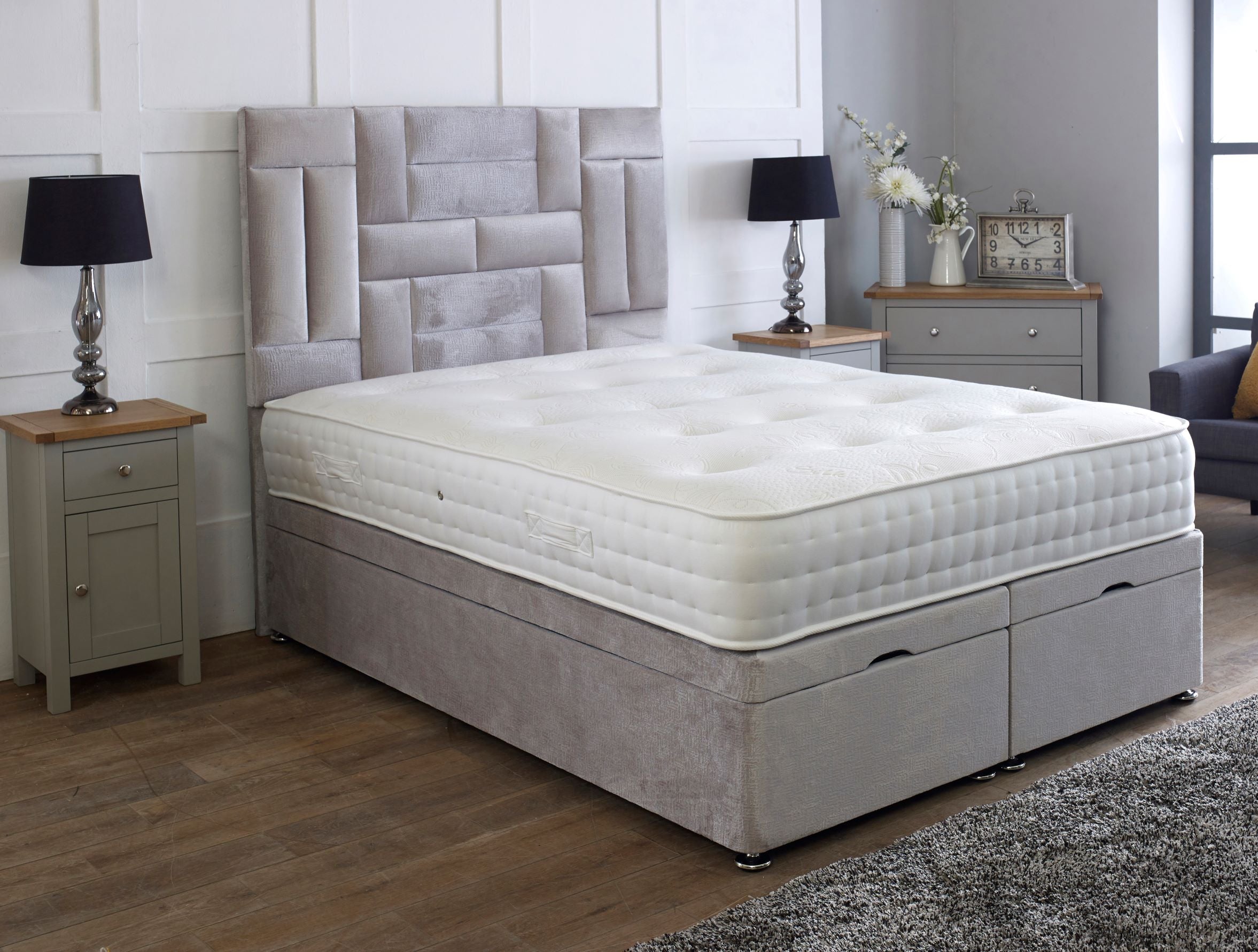 Medusa Ottoman Storage Divan Bed Finished With A 54'' Floorstanding Multi Panel Headboard