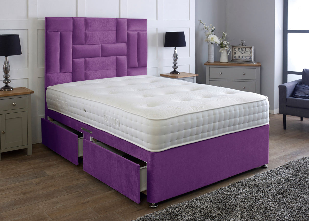 Medusa Divan Bed Finished With 54'' Floorstanding Multi Panel Headboard