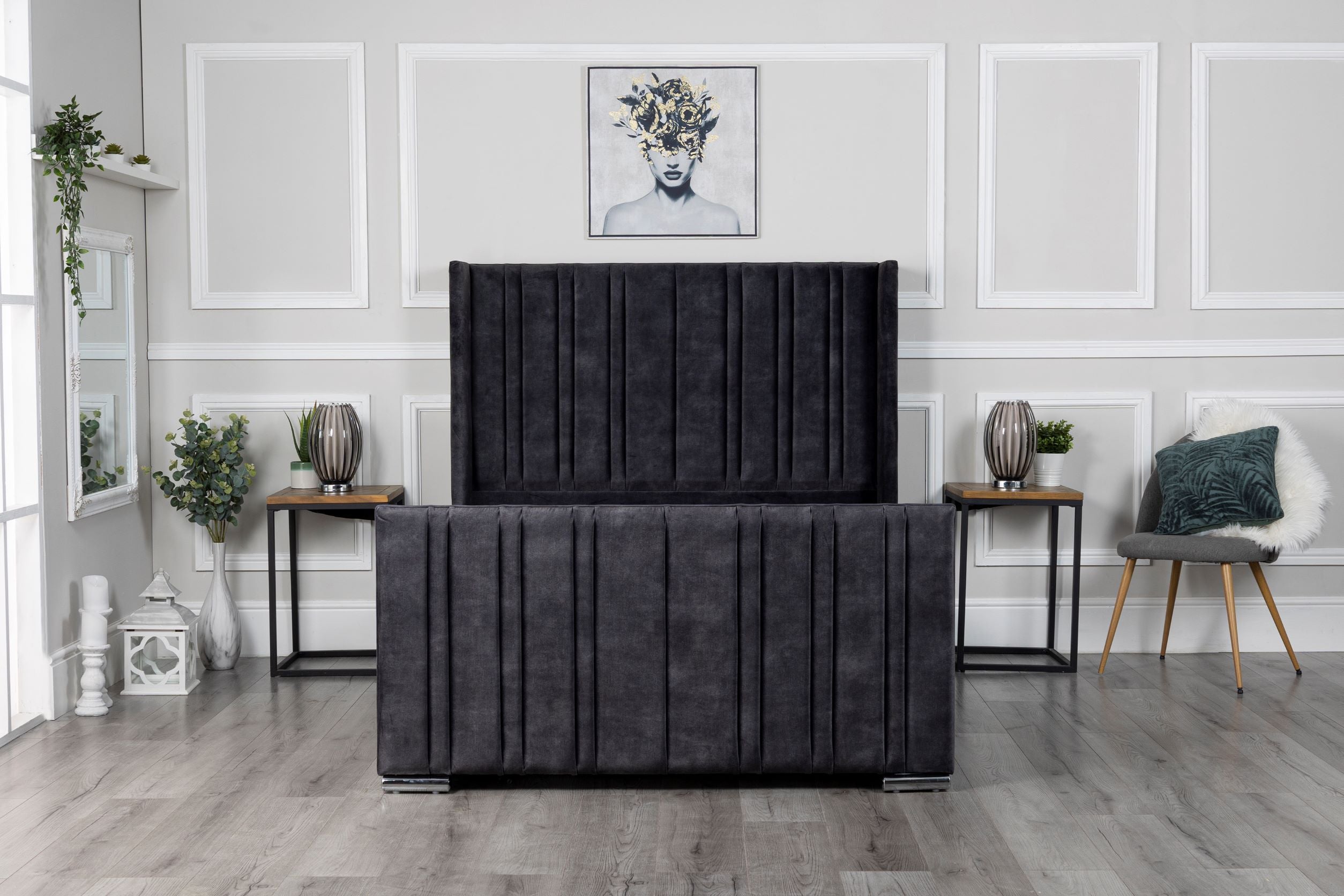 Luxe Winged Upholstered Bed Frame