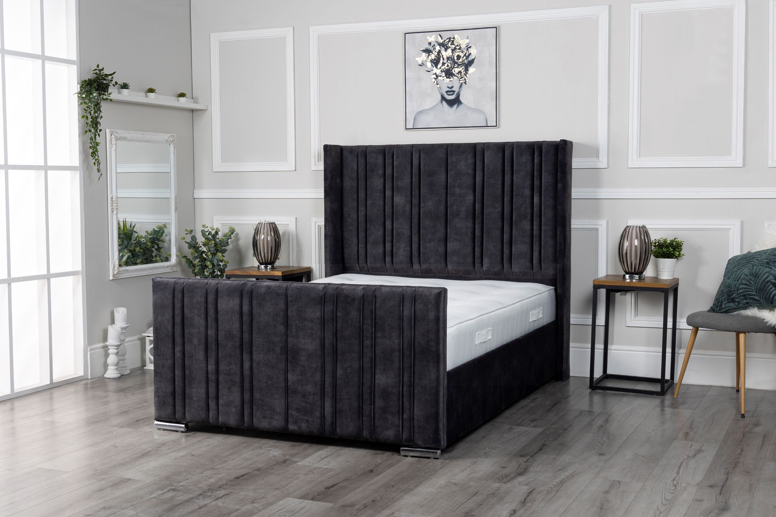 Luxe Winged Upholstered Bed Frame