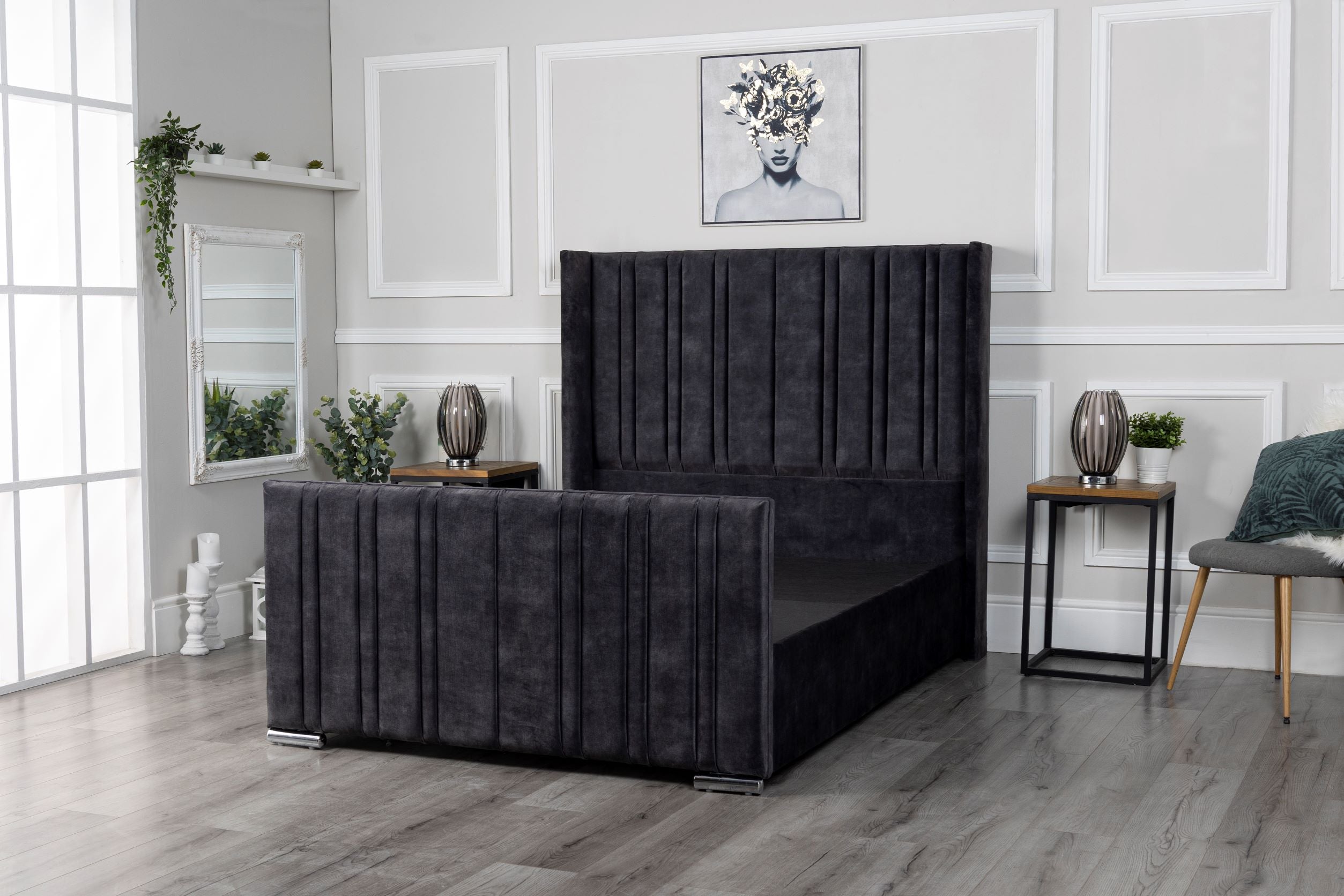 Luxe Winged Upholstered Bed Frame