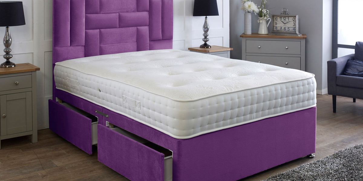 Medusa Divan Bed Finished With 54'' Floorstanding Multi Panel Headboar