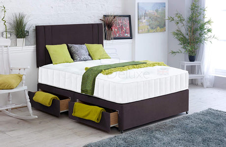 Charcoal-Soft-Velvet-Divan-Bed-Set-Memory-Mattress-Matching-Headboard-Storage-Drawers-Side-Drawers-Crush-Plush-Faux-Leather-Memory-Spring-Vertical-Lined-Headboard
