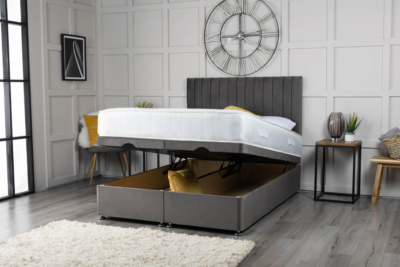 Pollo 14 Panel Ottoman Storage Divan Bed With Headboard